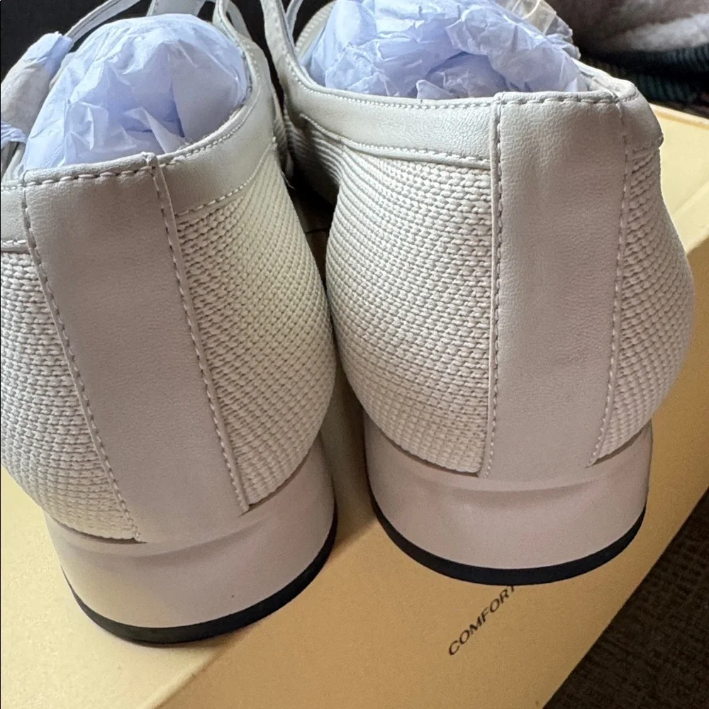 NWT Flabelus Cosy Island Mary Janes, Double Strap Light Cream Recycled Knit Sz 8 - Picture 9 of 12